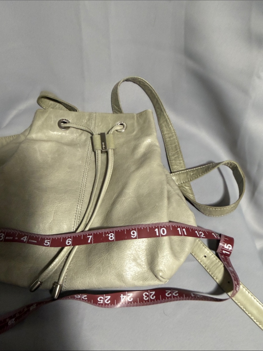 HOBO Leather Drawstring Backpack in Light Gray - Picture 5 of 6